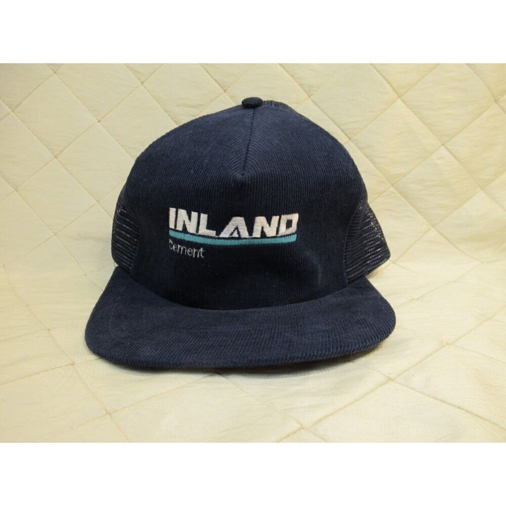 Inland Cement Snapback Trucker Hat Navy Corduroy One Size Vintage Navy Blue
